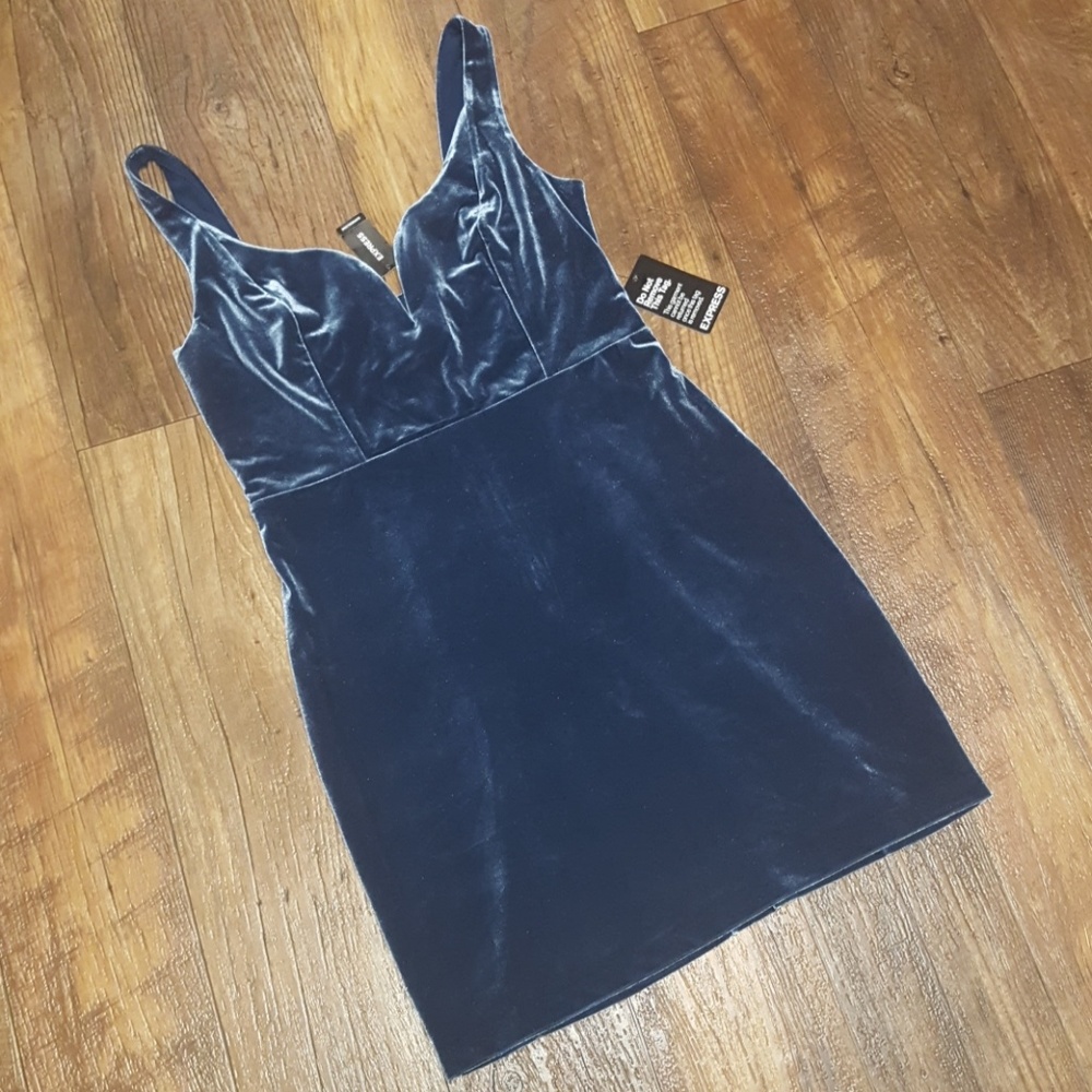 HoCo EXPRESS Lux Edition BLUE Velvet STRETCH BODYCON  Sexy Dress #NYE HOMECOMING